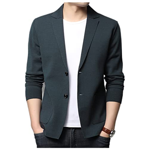 Cardigan Hombre Color Sólido Slim Fit Cuello Pie Abrigo De Punto Hombre Primavera Otoño Simplicidad Traje Chaqueta Hombres Casual Business Blazer Chaqueta Hombres H-Green1 M