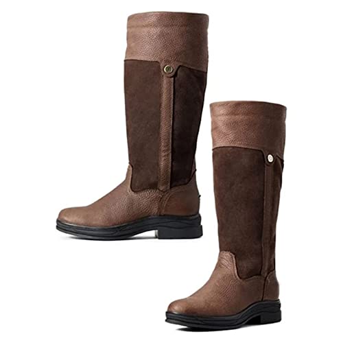 Botas medievales de piel sintética – Botas altas para montar a caballo – Botas largas ecuestres – Botas de cosplay medievales renacentistas, de caña ancha, impermeables, punta redonda (47)