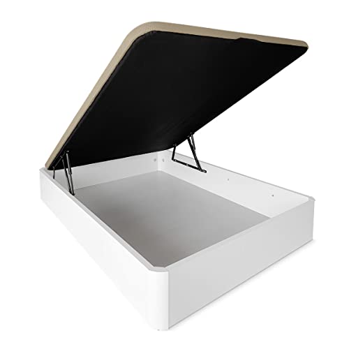 DUÉRMETE ONLINE - Canapé Abatible Extra Reforzado Gran Capacidad con Tapa Transpirable, Esquinas Redondeadas, 135 x 190, Cajón Grosor 30mm, Blanco