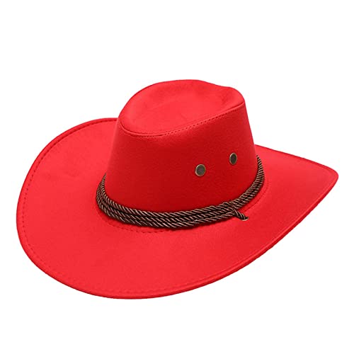 Adulto Casual sólido verano occidental moda vaquero sombrero de sol ala ancha viaje gorra de sol vaquero botas de montar, rojo, Talla única