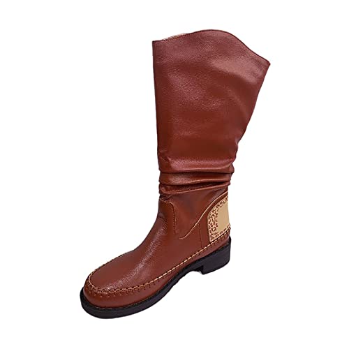 Yowablo Mujeres señoras bota zapatos casuales moda suela suave botas antideslizantes botas de moto medias botas Santiag Cuero occidental, marrón, 42 EU