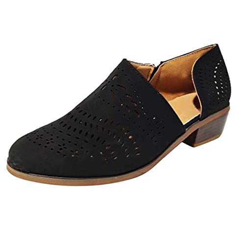 TEELONG - Mocasines de piel para mujer, botas cortas apiladas, botas de tacón para mujer, negro 3, 38 EU