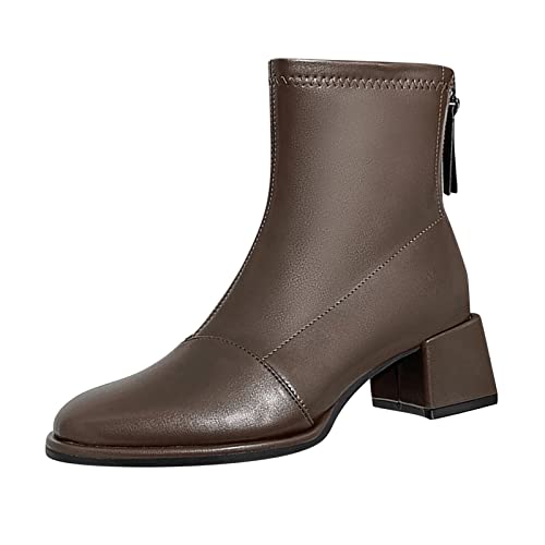 Dasongff Botines Mujer Tacón Cuadrado Bota Corta Moto Vintage Cuero Botas Planas Mujer Ante Botas de Invierno para Mujeres Botas Tacón Alto Botas Plataforma Goth Chelsea Boots Mujer Marrón, marrón,