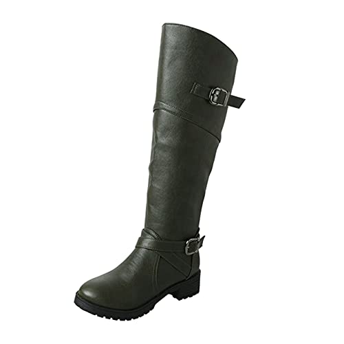 Botas de piel con tacón alto y hebilla retro Rider, ejército verde, 42 EU