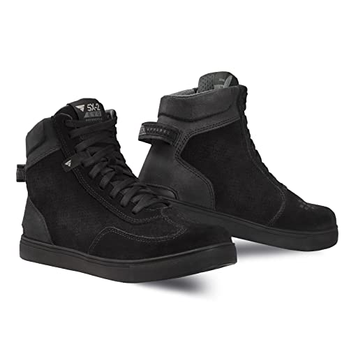 SHIMA SX-2 EVO Botas Moto Hombre, Zapatillas Moto de Cuero, Transpirables, Reforzados con Soporte el Tobillo, Suela Antideslizante, Almohadilla el Engranaje (Negro, 42)