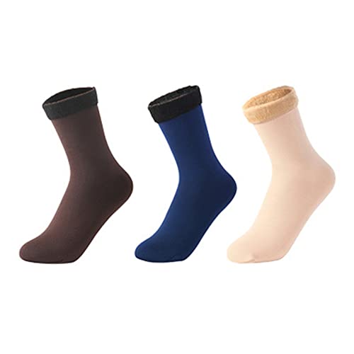 3 par/Set de Calcetines cálidos de Invierno para Mujer, Calcetines Gruesos térmicos de Nailon de Color sólido, Botas Suaves de Terciopelo para Nieve, calcetín Negro para Dormir en el Suelo -a4-35-40