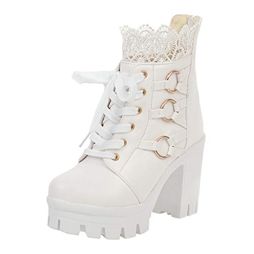 Botas de moda de invierno de encaje, color puro, con tacón alto blanco 44 ES