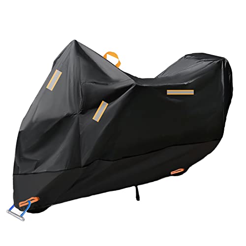 Baogaier Funda para Moto 300D Espesado 295x110x140cm Funda Protector Cubierta de Motocicleta Impermeable A Prueba de UV Polvo Viento con Banda Reflectante Agujero de Seguridad Bolsa de Viaje XXXXL 4XL