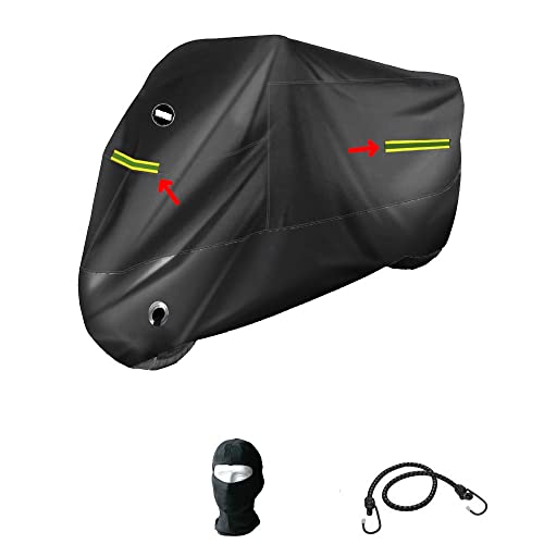 Compatible con Kawasaki VERSYS 650 Funda Moto Forro Impermeable Anti Granizo para Moto-Scooter-Parabrisas Y BAUL Case Negro con Funda Rayas Fluo 296X105X127CM