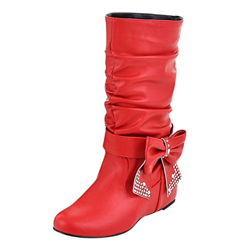 Dasongff Botines Mujer Tacón Baratos Botas de invierno para señora Pies Muy Sensible Botines Plataforma Mujer Sexy Botas Cavalieres Negro Botas Moto Botas Invierno Gran Talla Chelsea Boots, rojo,