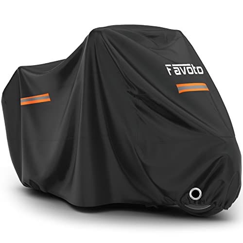 Favoto Funda para Moto Impermeable XXXXL Cubierta de Motocicleta Protectora al Aire Libre a Prueba de Polvo Sol Lluvia Viento Nieve con Tiras Reflectantes Negro 295x102x122cm