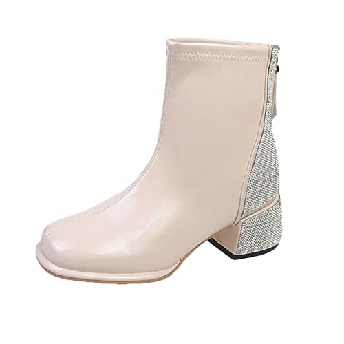 Dasongff Botas flexibles Mujer Botas Cortas Mujer Botas Moto Botas Equitación Marrón Botas Plataforma Punk Chelsea Boots Mujer Beige, blanco, 37 EU