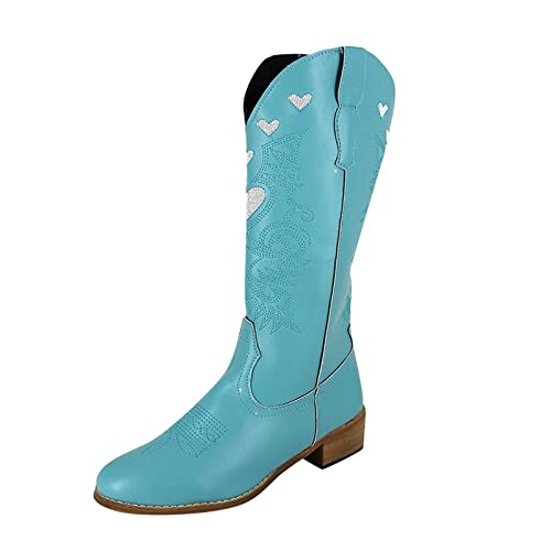 Dasongff Botas de mujer baratas abajo mujer amor botas gruesas moda étnicas bordado estilo puro color botas para mujer bota plana piel, verde, 41 EU