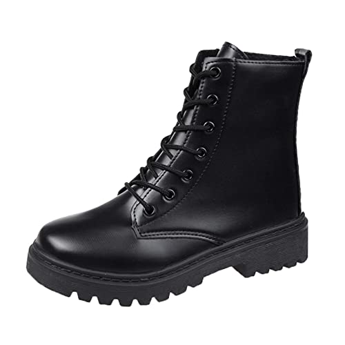 Dasongff Botas cortas para moto – Botines para mujer, tacón plano, botas planas para mujer, con cordones, botas de tacón alto, plataforma para mujer, botas de vaquero botas de equitación, Negro , 41