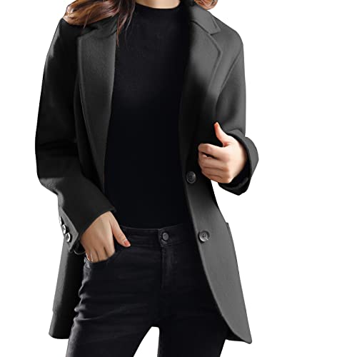 Chaqueta de Tweed Coreana Reversible de Manga Larga con Solapa y Corta, Abrigo de Invierno Rebajas Liquidación Venta Elegante Cardigan Mujer Color Sólido Parker Tallas Grandes Baratos(A Negro,XL)