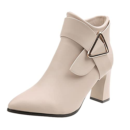 Dasongff Botas Cortas Moto Cross - Botines Planos Negras Mujer Botines Tacones Sexy Botas Indias con Flecos Mujeres Botas Tacón Alto Botas Plataforma Goth Chelsea Boots, beige, 39 EU