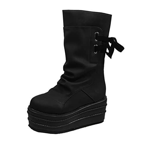 Zapatos Mujer Grandes Zapatos de cuña, Botas Retro Transpirables de Suela Gruesa para Mujer con Cordones de Combate de Invierno a la, Botas para Mujer Botas Quad Mujer