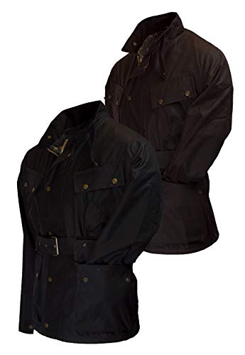 Walker & Hawkes – Chaqueta exploradora de motocicleta encerada con 4 bolsillos para hombre, Negro, M