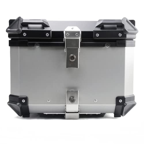 Baúles para Moto, Baúl de Aluminio Universal Cofre Moto,Capacidad 45L Forrado en Cuero (Plata)