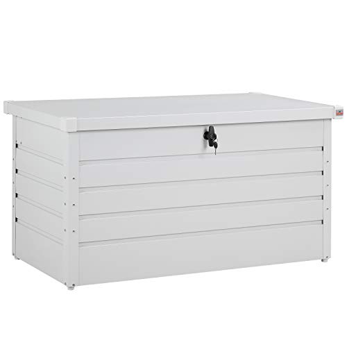 Gardebruk Baúl Metálico 120x62x63cm 360L Blanco Cajón de Jardín máx.100Kg Arcón de Acero Cerradura