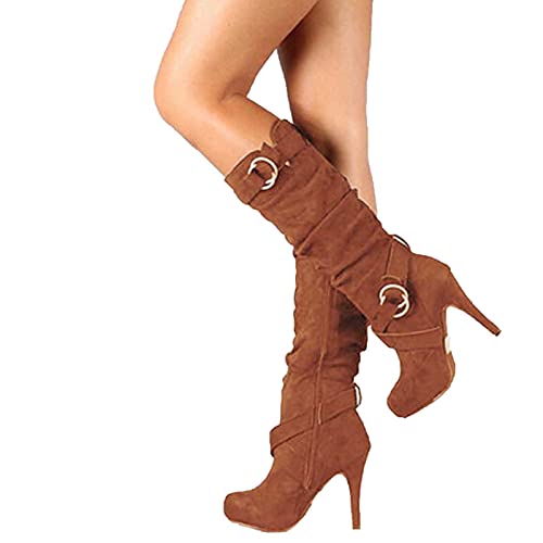 NUSGEAR 2021 Botas de tacon alto Mujer Fiesta Zapatos Ante Otoño Invierno Botas de Nieve Cómodos Botines Moda Delgado Botas altas Tacon Tobillo caliente Botas de Agua terciopelo fino Mujer