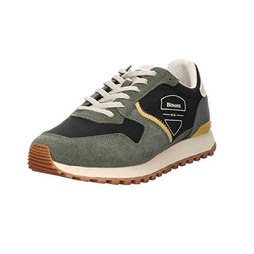 Blauer.USA Dixon 01 - Zapatillas deportivas para hombre, combinación de piel, con estampado, negro y verde, 44 EU