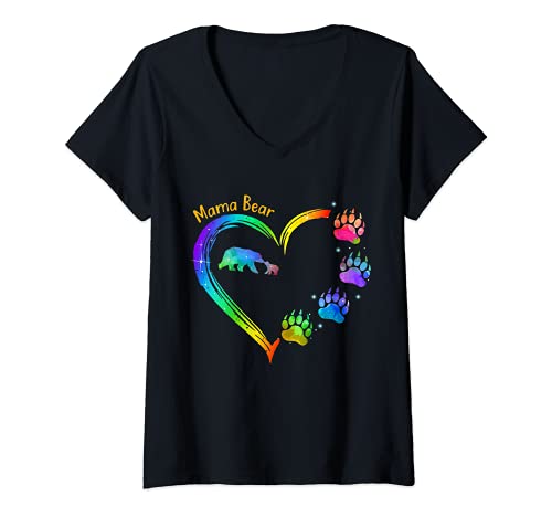 Mujer Ma-ma Bear Hearpaw Arco iris Camiseta Cuello V