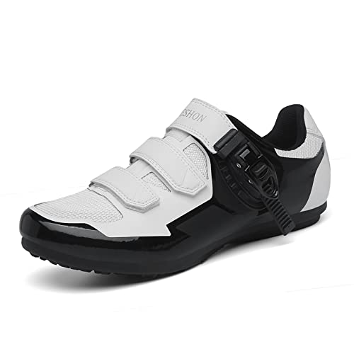 KUXUAN Zapatillas de Ciclismo Hombre Mujer Zapatillas de Bicicleta de Carretera Zapatillas de montaña MTB, Cordón Giratorio, Zapatillas de Bicicleta,White-37EU