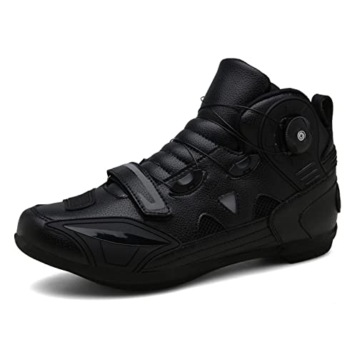 WUHX Zapatos de Moto para Hombre, Zapatos Transpirables Reforzados para Montar en la Calle con Zapatos Antideslizantes Botas Protectoras para Motocross,Black-37