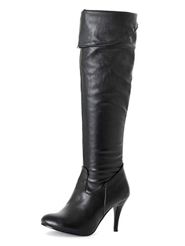 Mujeres Tacón De Aguja Zapatos Moda Invierno PU Cuero Largas Tacón Alto Botas hasta Las Rodillas Cremallera Boots de Montar B Negro 42 EU