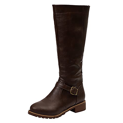 Dasongff Botas de equitación para mujer, botas largas de caballero de un solo color, botas de vaquero vintage con cremallera, botas de moda para moto, botas de invierno