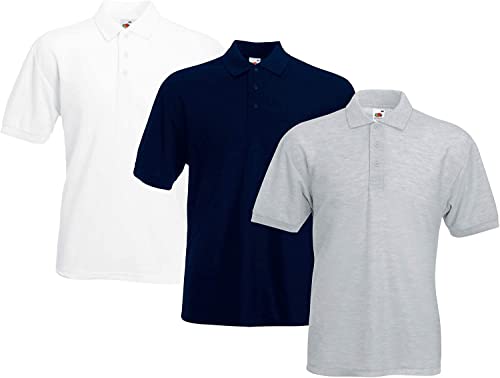 Fruit of the Loom Polo para hombre (paquete de 3), Multicolor (blanco/gris/azul marino)., XXXL