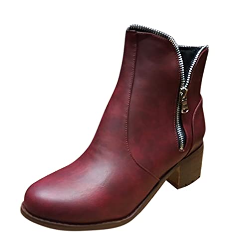 Dasongff Botines cortos para mujer con tacón de motero, botas de combate, vintage, retro, para el tiempo libre, estilo chelsea