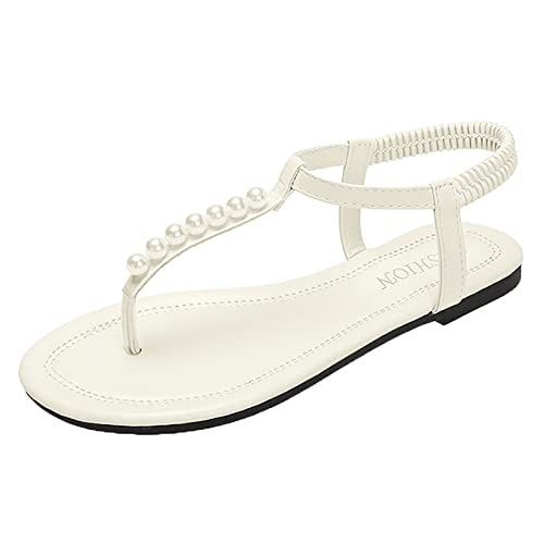 Sandalias con punta de Clip de fondo estilo hada para mujer en 2023, novedad de verano, zapatos de playa en forma de T con tendencia de noche de perlas Sandalias Mujer