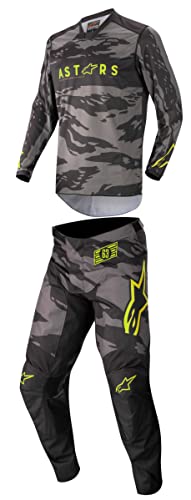 Alpinestars Combo de pantalón y jersey juvenil (negro/camuflaje gris/amarillo fluo, 22/YM)