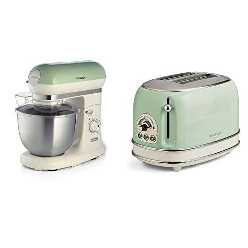 Ariete 1588/04 Robot de Cocina, Color Verde + 155/14 Tostador 2 ranuras anchas, vintage, 6 posiciones