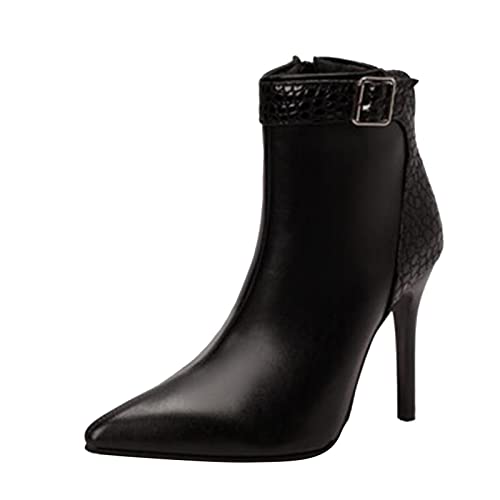 Dasongff Botas cortas para moto – Botas de mujer Tacón barato Botas de mujer Tacón negro Botas de invierno para mujer Botas de tacón alto Botas de invierno de talla grande Botas de montar, Negro , 42