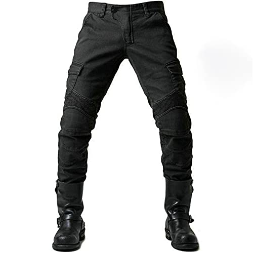 JICAIXIAYA Pantalones Moto Hombre Con Retirable Armadura Forro Protección Interior, Jeans De Moto Respirable Resistente Al Desgaste Kevlar Tela Motorcycle Biker Pants (Negro,XXL)