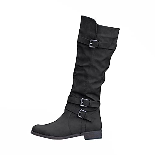 Yowablo Botas Zapatos Mujer Botas Botas Retro Altura Rodilla Tacón Grueso, Le Noir, 39 EU