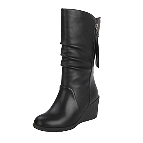 2022 Alta Botas de tacon alto Mujer Fiesta Zapatos de cuero Otoño Invierno Botas de Nieve Cómodos Botines de cuña Moda Sexy Delgado Botas altas Tacon Tobillo caliente Botas de Agua Talla grande