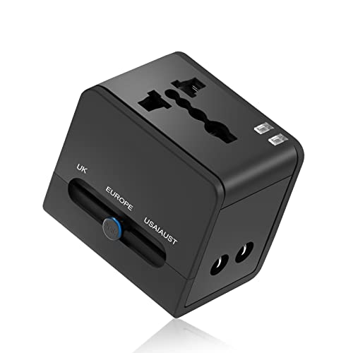 Hoppac Adaptador Enchufe Universal,1500W Adaptador De Viaje con 2 USB 2.1A/5V,Adaptadores De Corriente Aplicable A MáS De 150 PaíSes como Estados Unidos/Reino Unido//EU/Australia/Canada