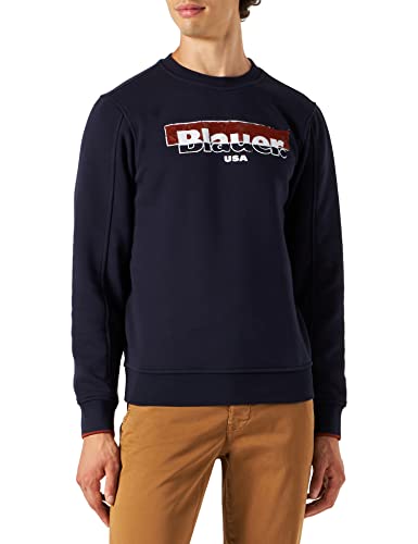 Blauer Sudadera de Cuello Redondo, Camiseta de chándal, 776 Azul de Prussia, L para Hombre