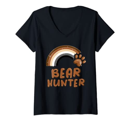 Mujer Bear Hunter - Oso Gay Orgullo Arco Iris Camiseta Cuello V