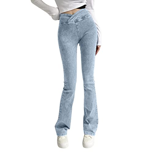 QWUVEDS Pantalones de mujer con cintura elástica alta y ajuste estrecho, pantalones vaqueros sexy para niña, a, XS