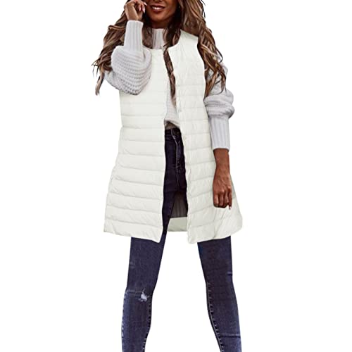 Dasongff Chaleco Sin Mangas Mujer Chic - Chaqueta Parka Mujer Primavera Abrigos Mujer Invierno Chic Chaqueta Larga Ligera Mujer Chaqueta Moto Barata Chaqueta Teddy Color Sólido, A-blanco., S