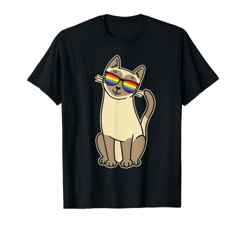 Lindo arco iris Gafas de sol aliado gato LGBT gay orgullo bandera Camiseta