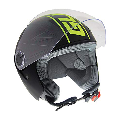 Guardian 0371 Casco de moto Jet Hi-Vis – Visera larga antirreflectante y antiarañazos – Correa micrométrica – Alta visibilidad. Acolchado interior lavable – Black Matt, talla S