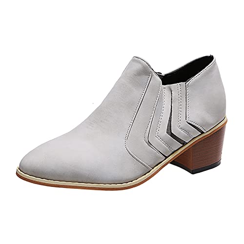 TEELONG - Botas cortas con cremallera para mujer, zapatos cortos, estilo retro, transpirables, gruesas, para mujer, Gris 2, 38 EU