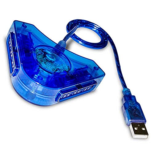 OcioDual Adaptador USB Doble Mando Compatible con Mandos PS1 PS2 PSX Azul Conversor Convertidor para PC Windows 7 10 Conector