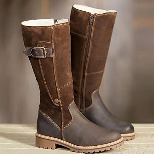 Botas de caballero para montar para mujer Cuero de PU Flock Invierno Cremallera retro Botas altas de tubo Estilo británico Zapatos de cosplay Botas de nieve causales para mujer, estilo medieval lapó